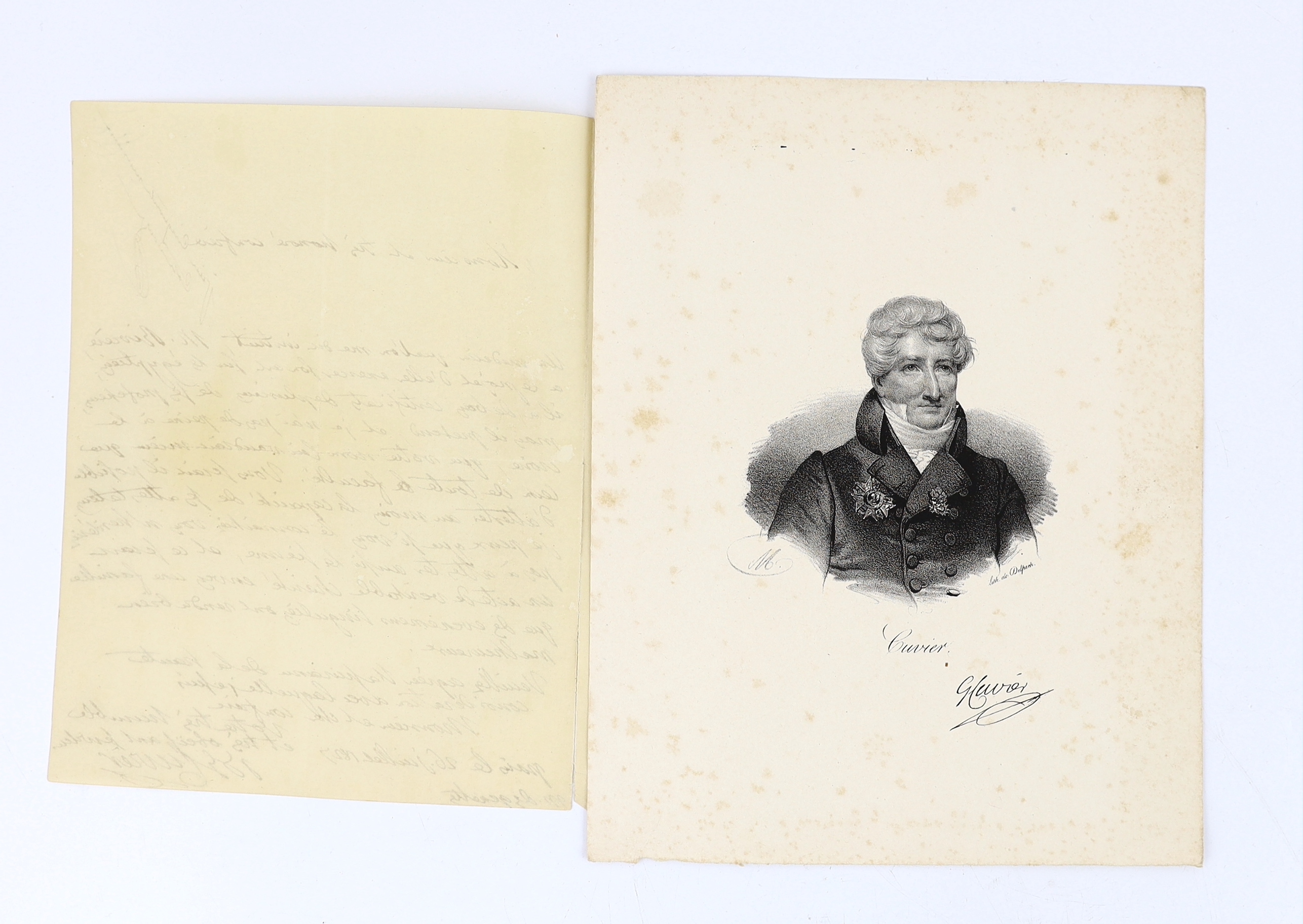 Post-revolutionary France, 1827-1854, i. Jean Leopold Nicolas Frederic Cuvier (1769-1832), French naturalist and zoologist; letter to [René-Nicolas Dufriche], Baron Desgenettes; Paris, 26 July 1827 	